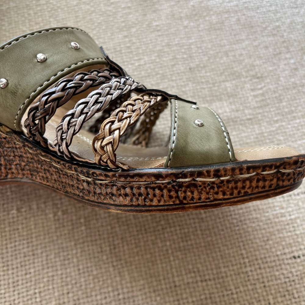 Patrizia Pitaya Olive Green Wedge Slip On Sandals Size 39 - Picture 7 of 9